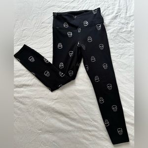 Nanette Lepore Nordstrom Black Shiny Leggings with Silver Skulls